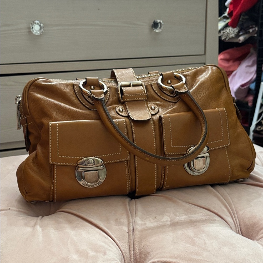 Marc Jacobs Camel color Leather Satchel with Silver Accents